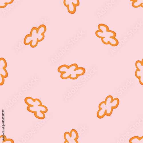 Vibrant fall cloud seamless nursery pattern. Naive illustration of summer sky in hand drawn playful style for childrens nursery backdrops, wallpaper. 