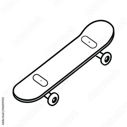 Minimalist outline skateboard illustration isolated on white for creative projects and design needs