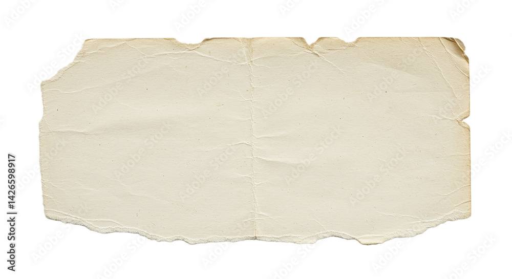Obraz premium A piece of torn and crumpled paper with a rough edge against a solid black background in a studio shot