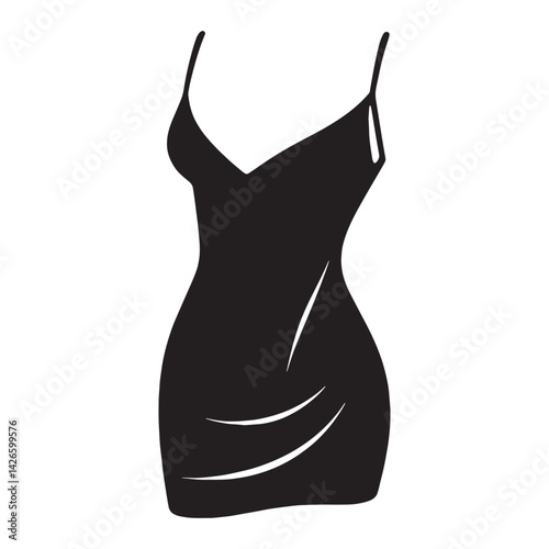 Modern Mini Dress silhouette, for the confident trendsetter – Mini Dress illustration – Minimalist Mini Dress vector – Ladies dress silhouette

