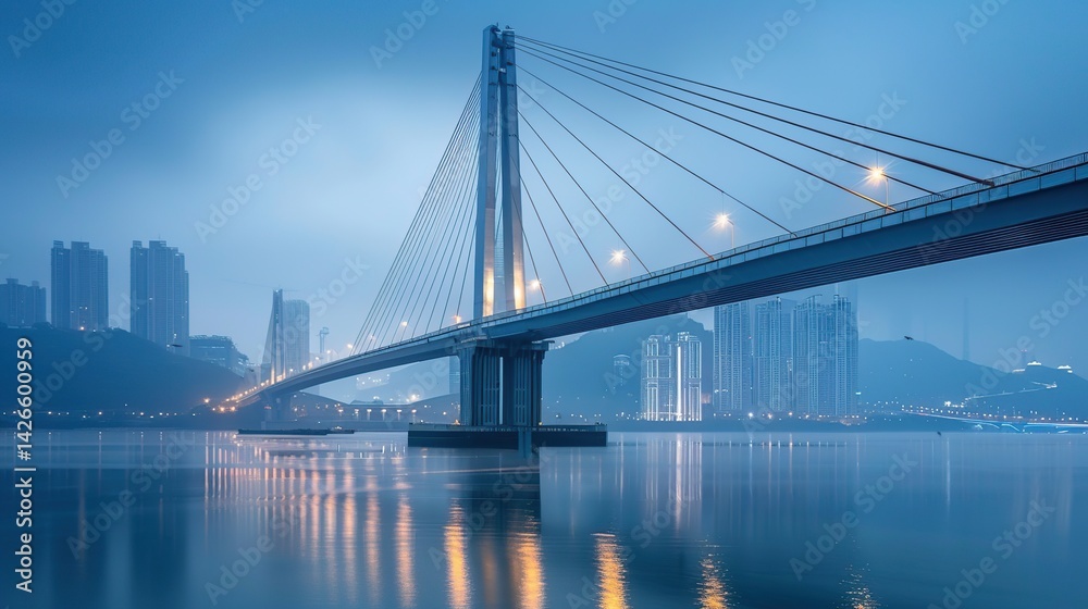 Fototapeta premium A bridge spans the river in the city