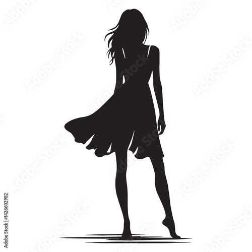 Light Sundress silhouette, effortless summer style – Sundress illustration – Minimalist Sundress vector – Ladies dress silhouette

