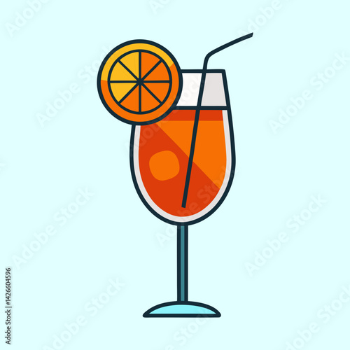 Refreshing Aperol Spritz Cocktail with Orange Slice and Straw Summer Drink Illustration