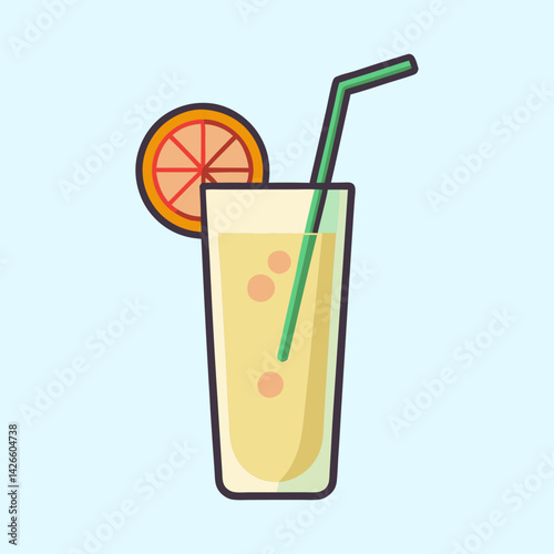 Refreshing Summer Orange Juice Drink with Ice Cubes and Straw in Tall Glass