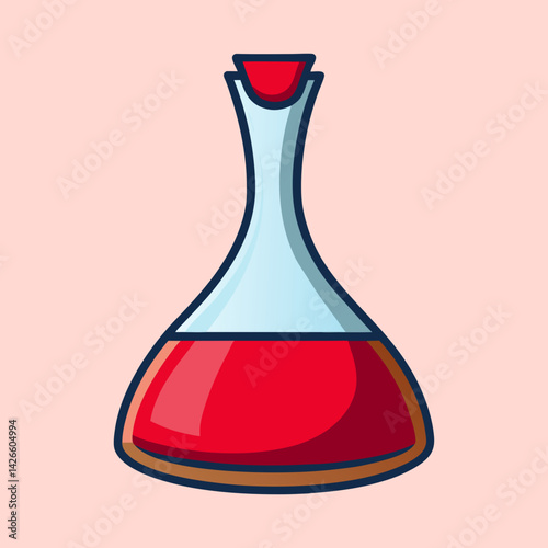 Cartoon illustration of a decanter filled with red liquid a beautiful elegant glass container for serving wine or other beverages