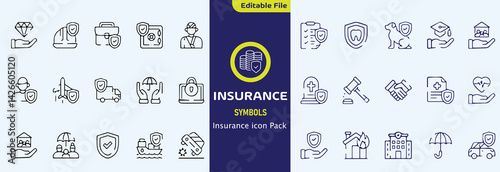 Insurance icon set. Insurance line icons.