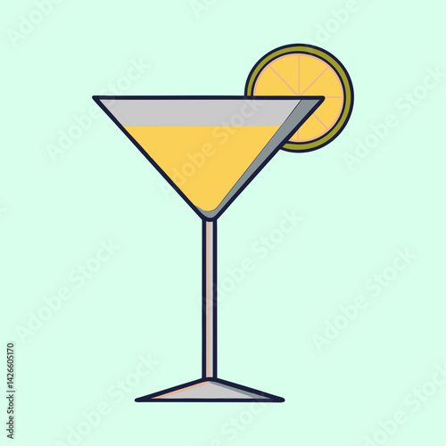 Refreshing Yellow Cocktail Drink in a Martini Glass with Lime Garnish