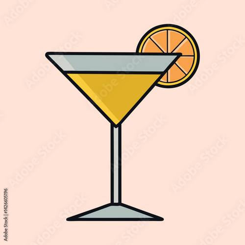 Refreshing Yellow Cocktail Drink in Martini Glass with Orange Garnish