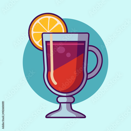 Vector illustration of a colorful mulled wine glass with orange slice