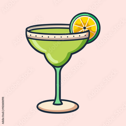 Refreshing Green Margarita Cocktail with Lime Garnish A Vibrant Summer Drink Illustration