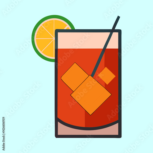 Bold graphic illustration of a cocktail with ice and a lime garnish
