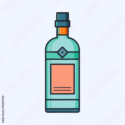 Elegant Teal Glass Bottle with Orange Label and Dark Green Cap Design Illustration