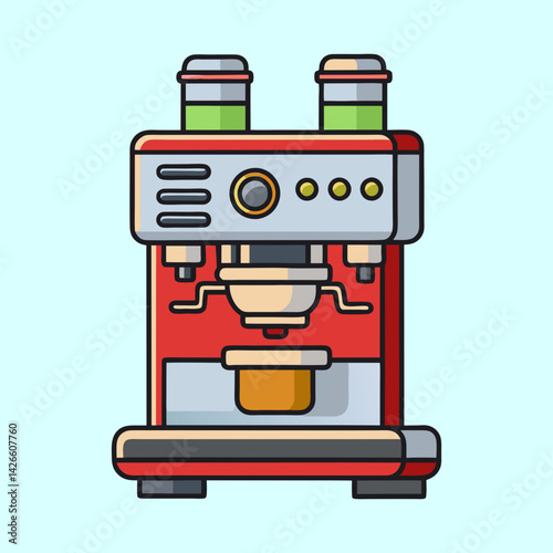 Modern Red Espresso Machine with Double Portafilter and Water Reservoirs for Coffee Brewing