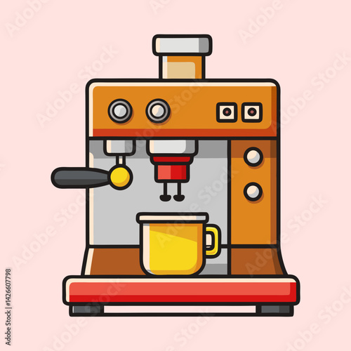 A Colorful Illustration of an Espresso Machine Making Coffee