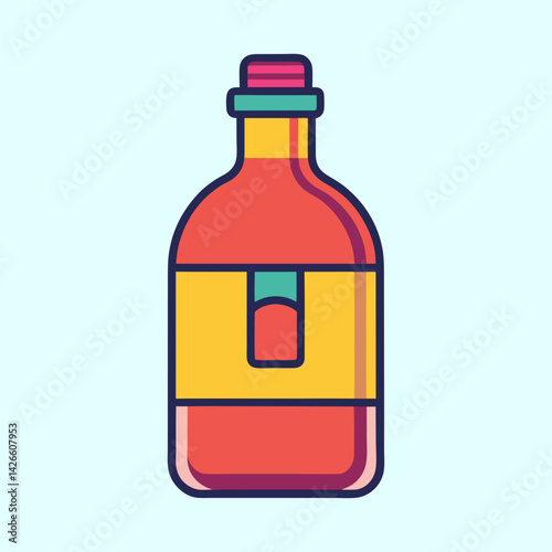 A Colorful Illustration of a Glass Bottle Filled with Red Liquid a Detailed and Vibrant Image