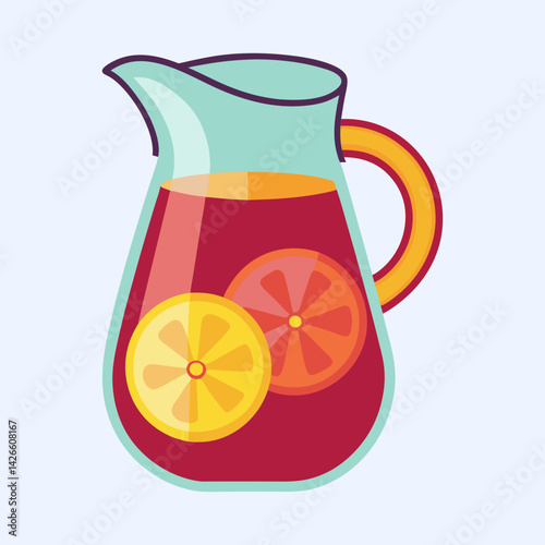 A refreshing jug of sangria with citrus slices in flat style