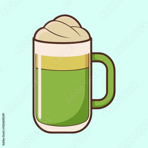 Stylized Matcha Latte Illustration with Creamy Topping on a Light Background