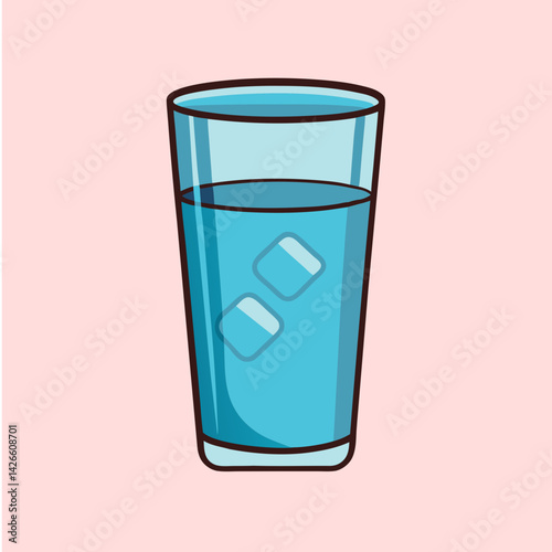 Refreshing Glass of Iced Water Cool Drink Summer Beverage Blue Liquid Crystal Clear Cubes