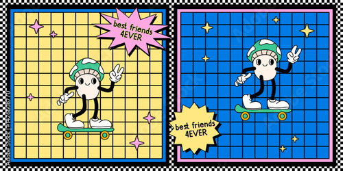 mushroom fly agaric skateboard Illustration Design Cartoon Mascot 80s 90s Y2k nostalgic Retro