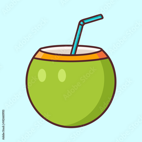 Refreshing Coconut Drink with Straw Tropical Summer Beverage Illustration