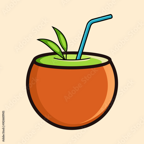 Refreshing Coconut Drink with Straw and Garnish Tropical Summer Beverage