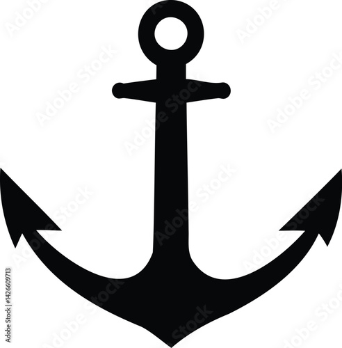 Minimalist black anchor silhouette ideal for nautical icons, marine design elements, boat branding, or maritime illustrations