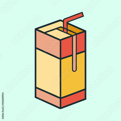A Colorful Carton of Juice with a Straw Ready to Drink