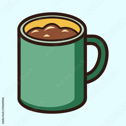 A delightful illustration of a green mug filled with a steaming hot beverage