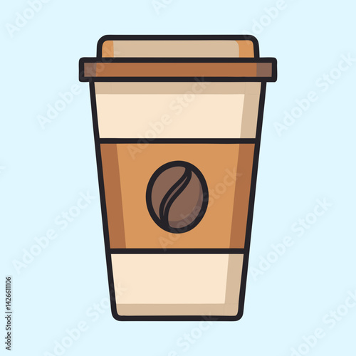 A delightful illustration of a disposable coffee cup perfect for cafes and coffee shops featuring a coffee bean design