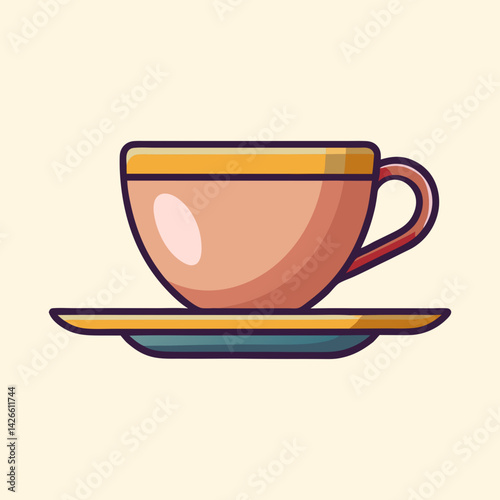 Stylized illustration of a cup and saucer with a retro aesthetic