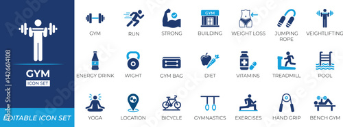 Gym icon set. Solid icon collection design.