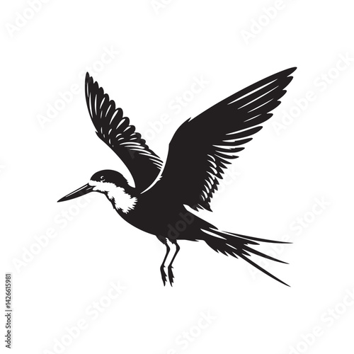 Black skimmer Silhouette - Black skimmer Art - Minimal Black skimmer Vector - Black skimmer illustration.