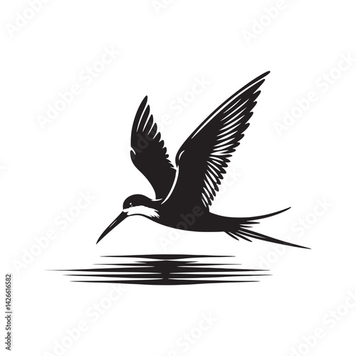 Black skimmer Silhouette - Black skimmer Art - Minimal Black skimmer Vector - Black skimmer illustration.