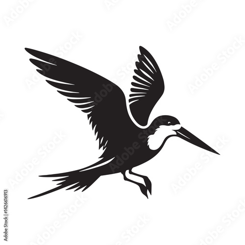 Black skimmer Silhouette - Black skimmer Art - Minimal Black skimmer Vector - Black skimmer illustration.