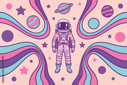 Retro Astronaut Space Art Psychedelic Cosmic Design