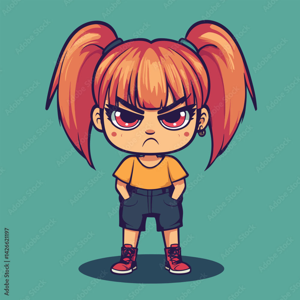 angry girl mascot cute cartoon no details solid background bright angry girl mascot cute cartoon no details solid background bright