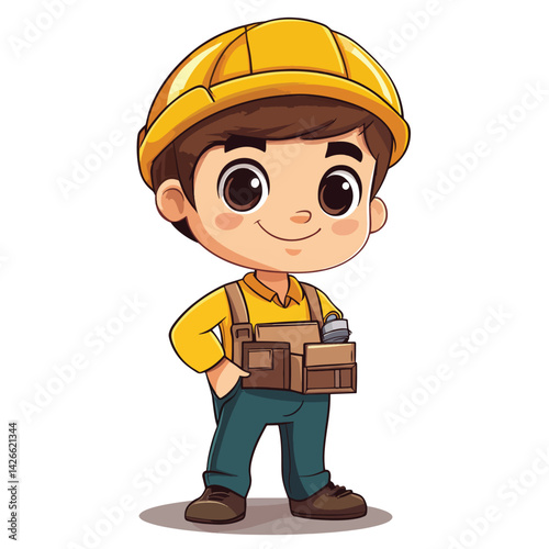 Architect man mascot cute cartoon no details solid background bright