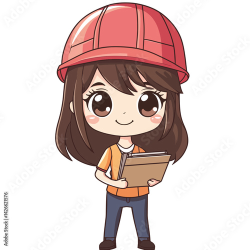 Architect girl mascot cute cartoon no details solid background bright