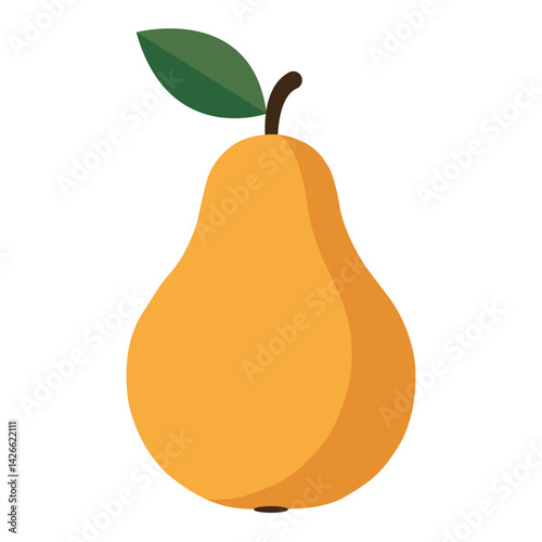 Simple flat vector illustration of a yellow pear with a green leaf. Modern and minimal fruit design perfect for packaging, branding, food-related content, web, and print projects.