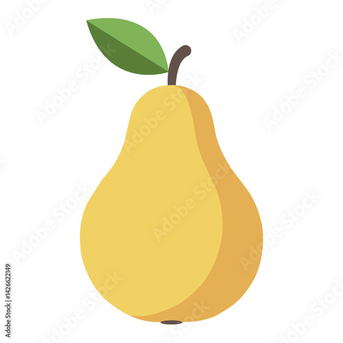 Simple flat vector illustration of a yellow pear with a green leaf. Modern and minimal fruit design perfect for packaging, branding, food-related content, web, and print projects.