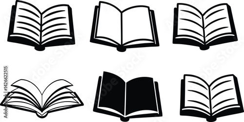 Book Line art silhouette vector set. academy  open book outline multipul style for your unique design.