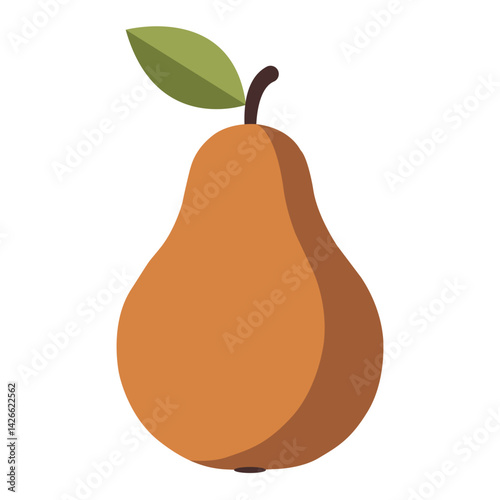 Simple flat vector illustration of a yellow pear with a green leaf. Modern and minimal fruit design perfect for packaging, branding, food-related content, web, and print projects.