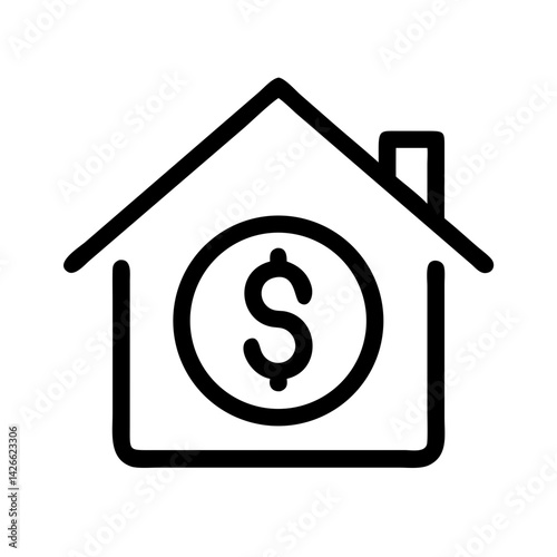 house dollar financial icon for real estate investment and mortgage services - flat stroke icon for apps and websites
