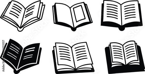 Book Line art silhouette vector set. academy  open book outline multipul style for your unique design.