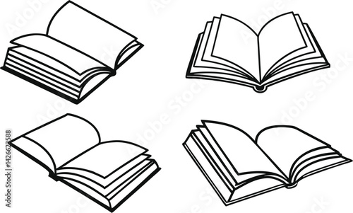 Book Line art silhouette vector set. academy  open book outline multipul style for your unique design.