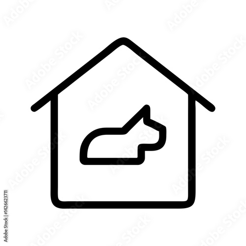 pet home shelter icon for animal care and adoption services - flat stroke icon for apps and websites
