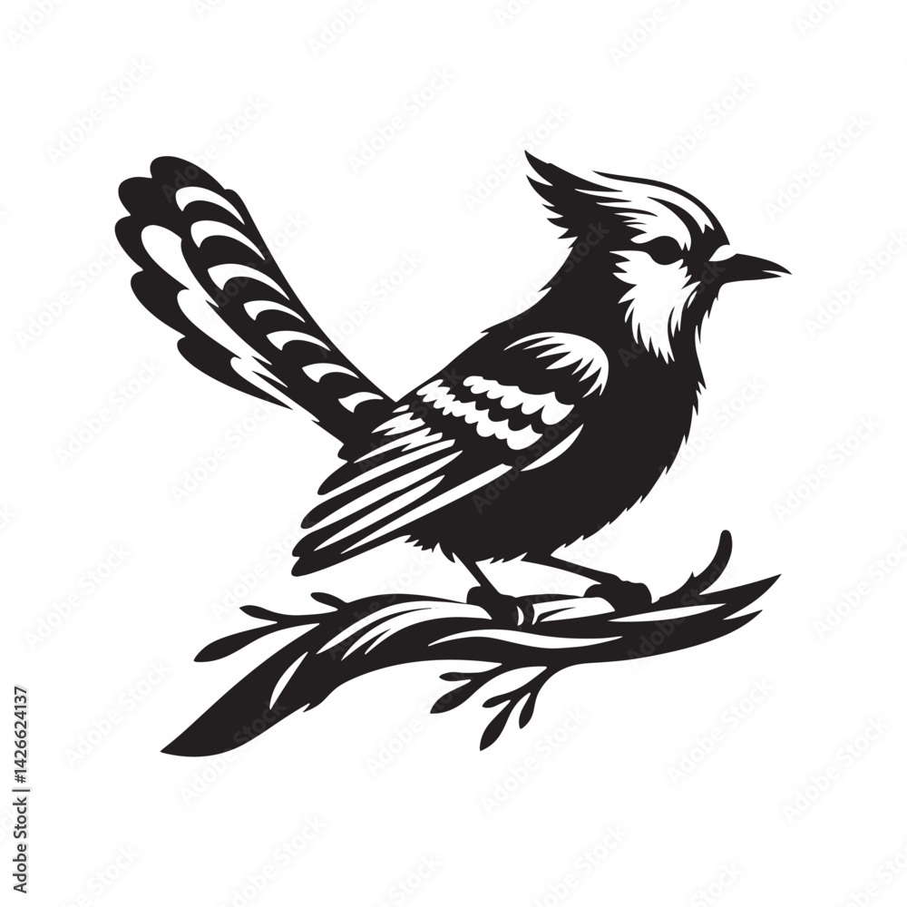 Naklejka premium Minimalist Blue Jay Bird Silhouette - Vector of Blue jay bird - Blue jay Illustration - Blue jay black and white design.