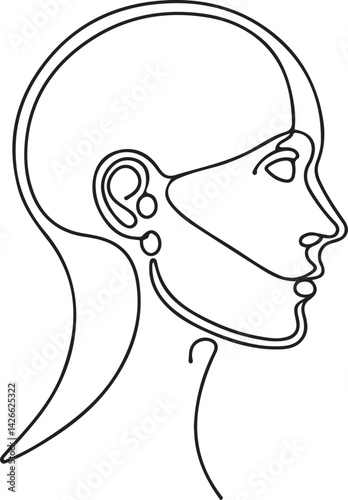 Minimalist continuous line drawing of female profile in profile view