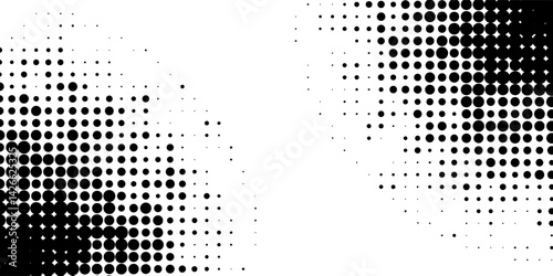 Halftone gradient. Dotted gradient, smooth dots spraying and halftones dot background seamless horizontal geometric pattern vector template set