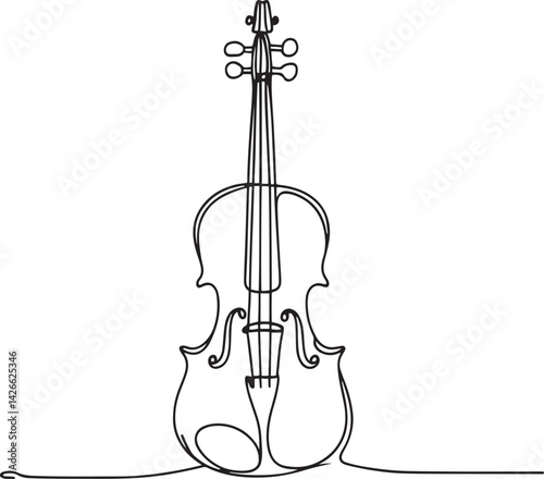 Continuous line art of classical violin on minimalist background